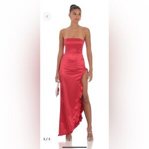 lucy in the sky red satin maxi dress